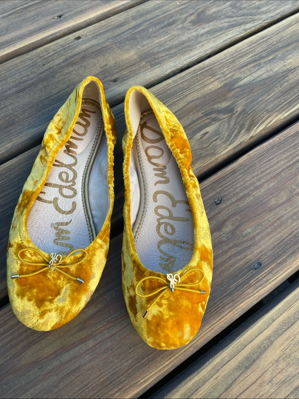 Sam Edelman Yellow Velvet Felicia Bow Ballet Flats